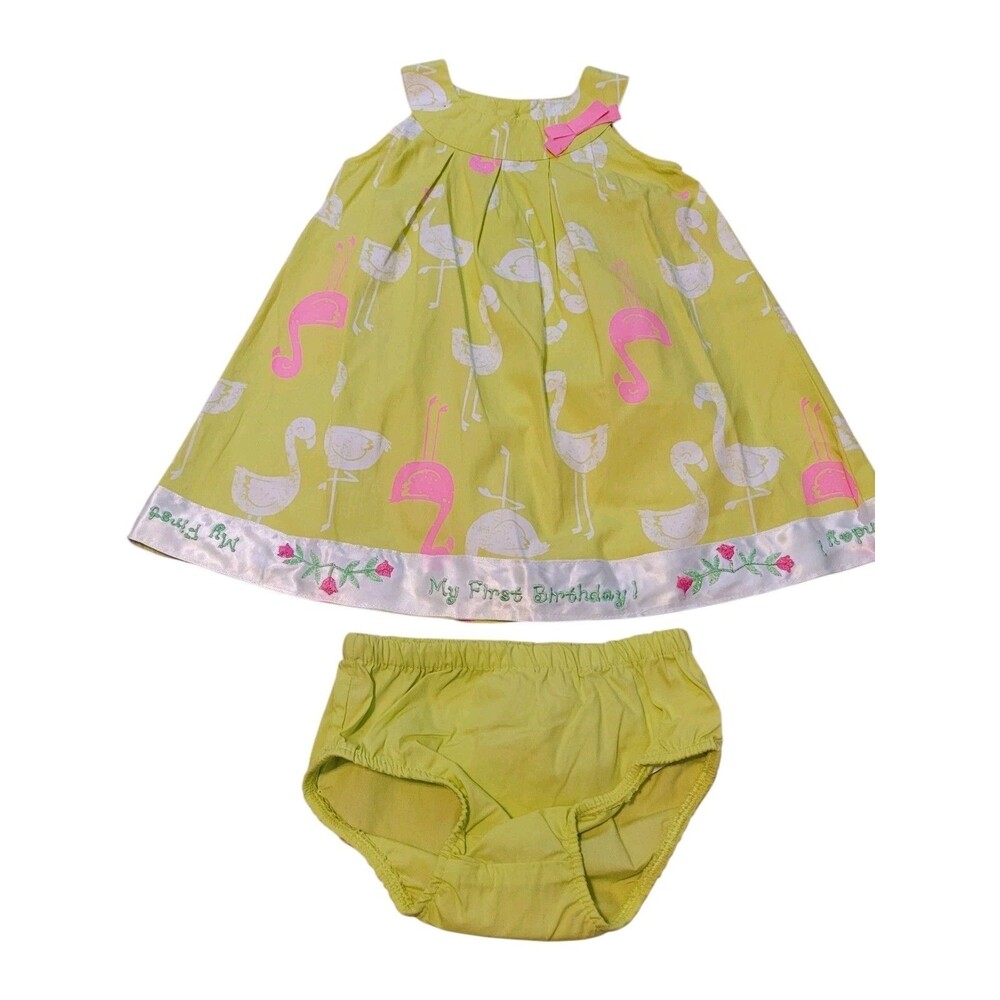 NWT Girls 12 Months Carter's Custom Embroidered 1st Birthday Outfit Flamingos